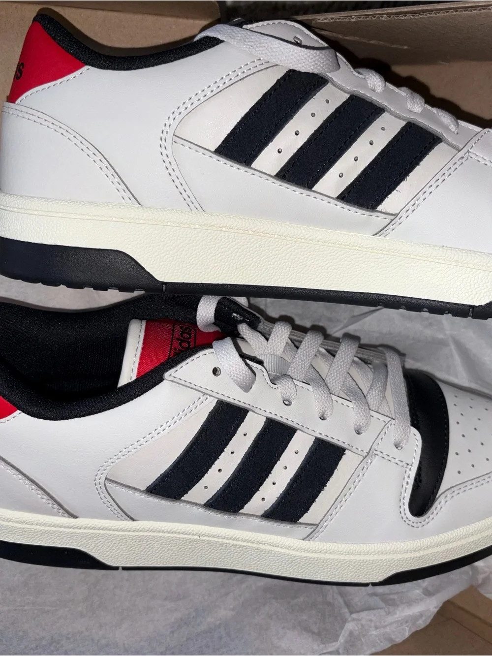 adidas Break Start Sneakers in White, Black & Red Accent